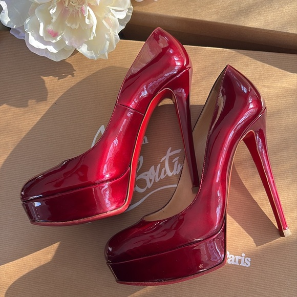 Christian Louboutin Ruby Red Patent Leather High Heels Size EU 37.5 Beautiful! - Picture 5 of 12